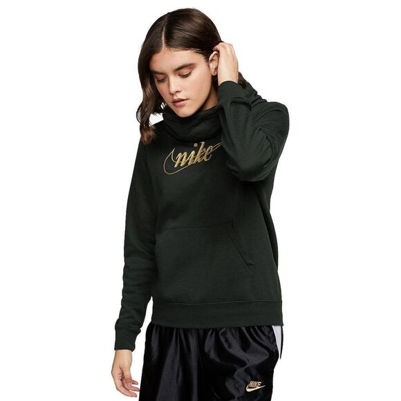 New! NIKE Glitter Logo Fleece Hoodie Sweatshirt Sweater Size XS Color Black Gold - Picture 3 of 7